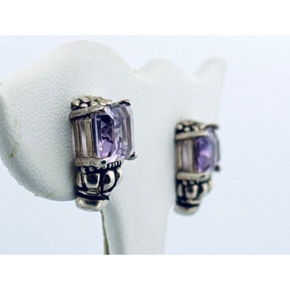 Vintage Estate Sterling Silver 925 Amethyst Stud Earrings, 7.8g, Marked NF - Picture 3 of 10